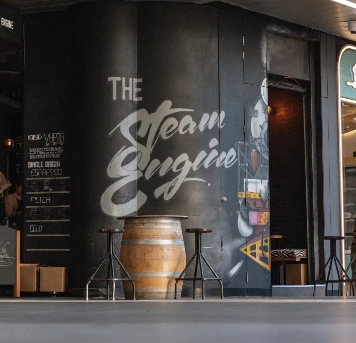 The Steam Engine shopfront with the script wordmark